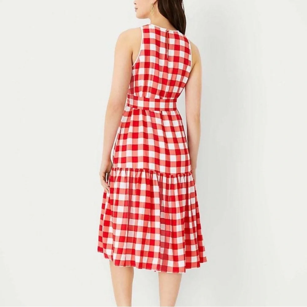 Ann Taylor Red & White Gingham Flared Sleeveless Dress Small - Picture 2 of 9